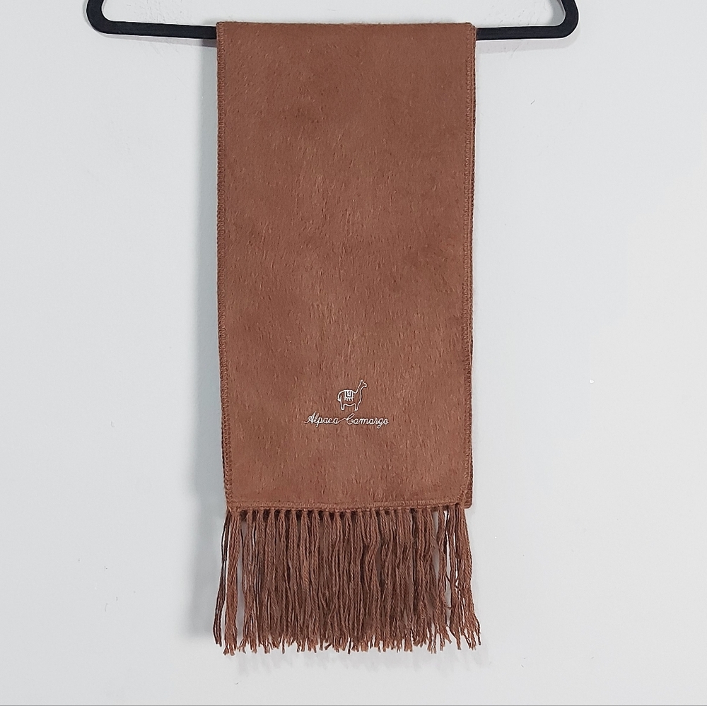 Alpaca Camargo‎ Scarf Brown Chocolate Fringe Hand knitted 81 X 9 Made in Peru